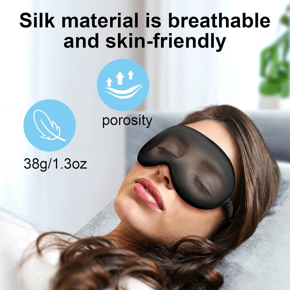 Маска для сна Desmend Silk 3D черная шелковая полная темнота антиморщинная гипоаллергенная Киев - изображение 4