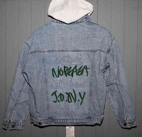 Джинсовая куртка женская оверсайз с белым капюшоном р 42-46 Харьков