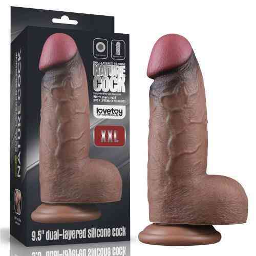 Фалоімітатор - Dual-Layered Silicone Cock XXL 9.5" Brown Sex Aura Київ