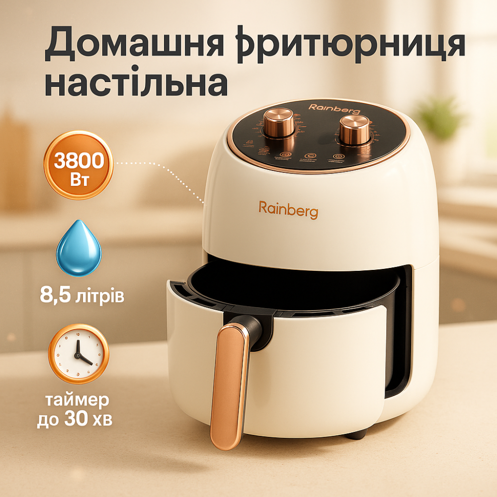 Фритюрниця для смаження картоплі та інших продуктів Rainberg, Аеро-фритюрниця без олії з таймером GY-87 Львів - фото 9