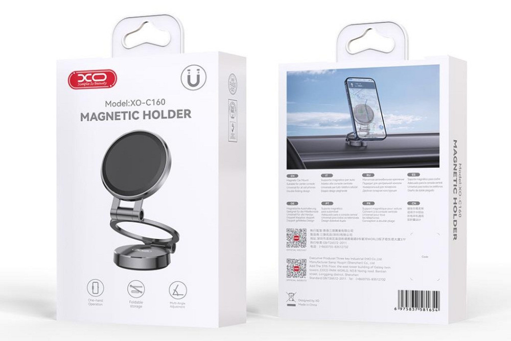 Автотримач XO C160 Universal Magnetic tri-fold Phone Holder Black (7109737) Київ - фото 3