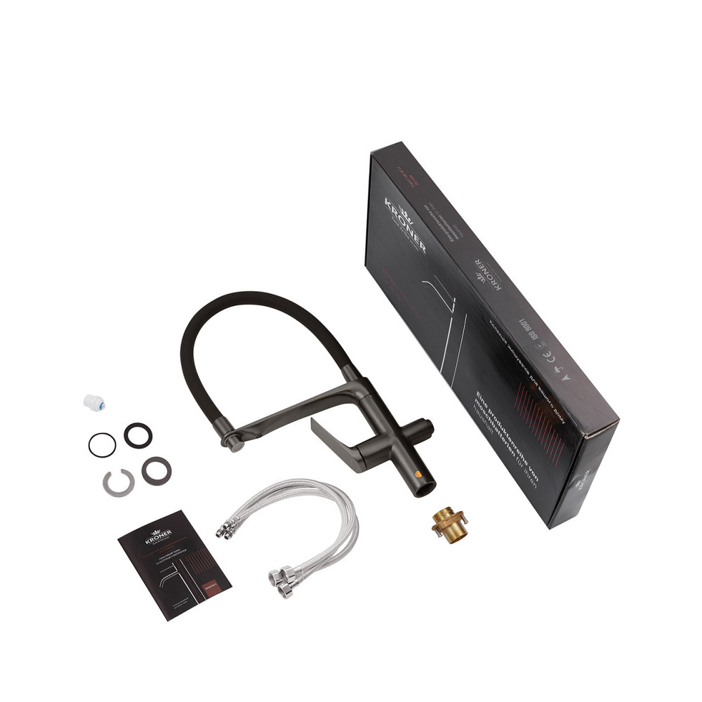 Смеситель для кухни под фильтр с гибким изливом Kroner KRP Graz - GRP03815 графит Киев - изображение 9