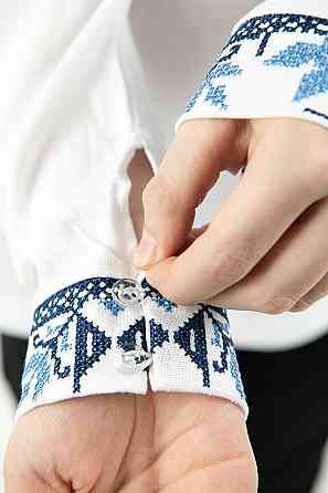 Вышиванка для мальчиков с длинным рукавом,  льняная, белая, топ Киев