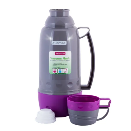 Термос 1,8л зі скляною колбою і 3 пластиковими чашками  KAMILLЕ 2081 Житомир
