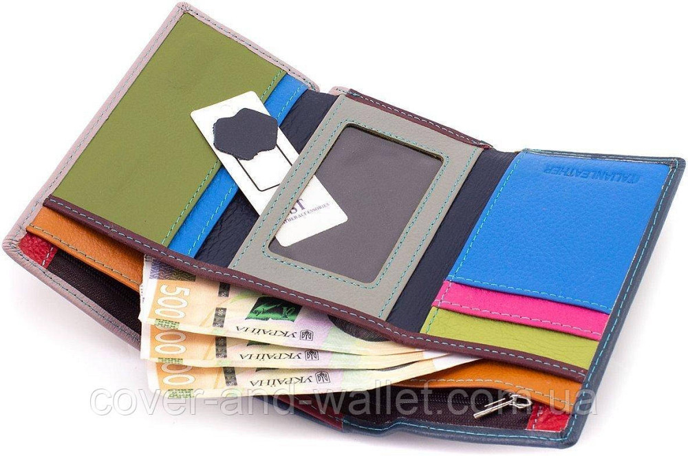 Пудровый женский кожаный кошелек на магнитах среднего размера ST 021 Бирюзовый Киев - изображение 6