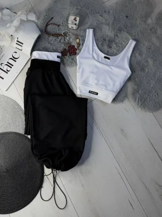 Жіночий костюм двійка з подвійним топом і високою посадкою штанів Одеса