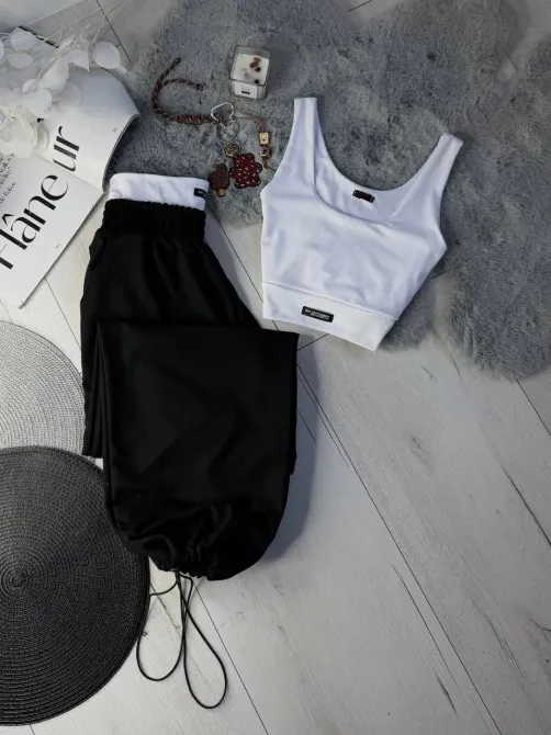 Жіночий костюм двійка з подвійним топом і високою посадкою штанів Одеса - фото 1