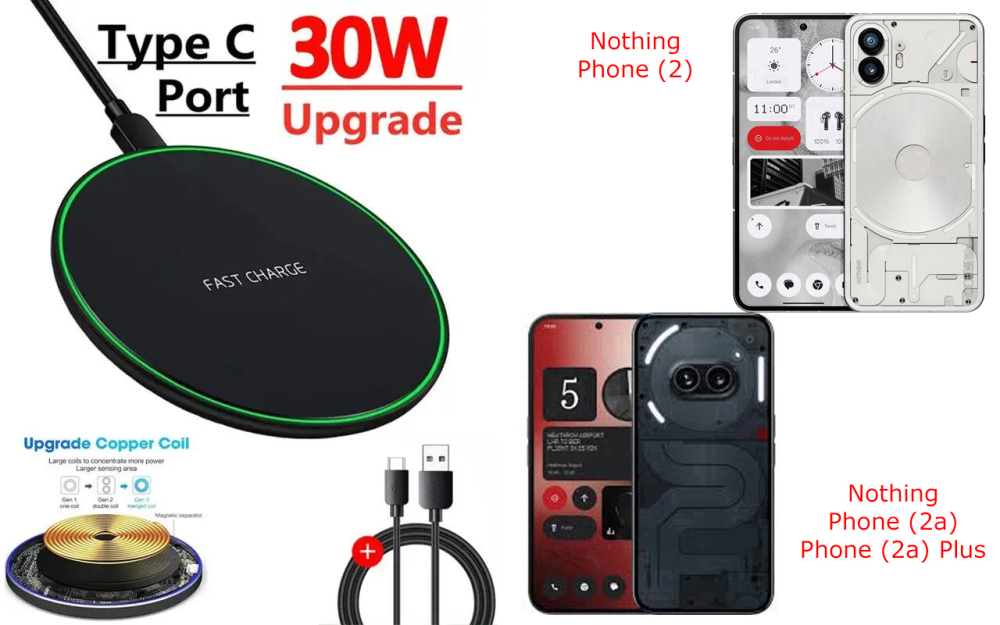 Беспроводное зарядное устройство Copper до 30W для Nothing Phone (2), USB-C, LED Киев - изображение 5