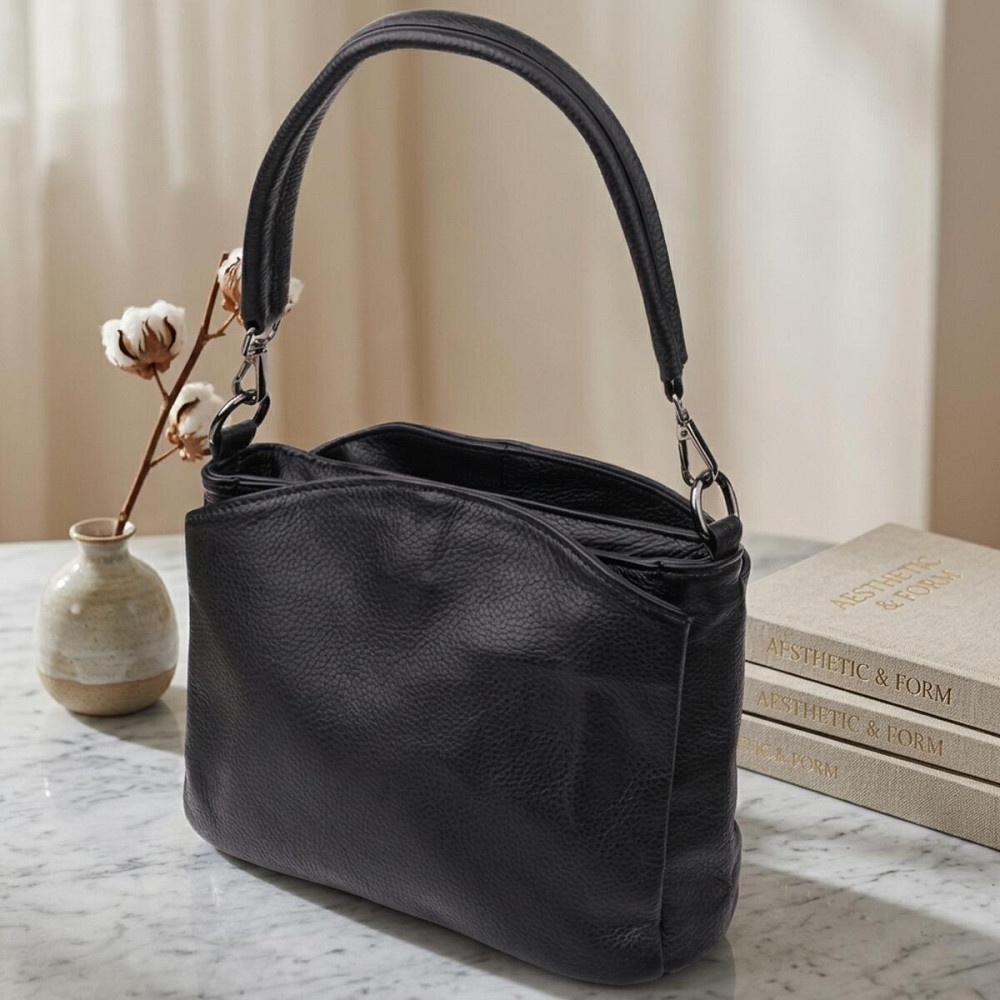 Сумка на плече з натуральної шкіри Vintage 23007 Чорний Київ - фото 11