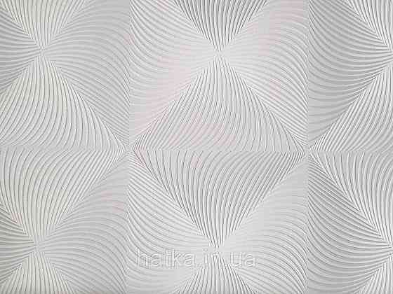 Шпалери вінілові на флізеліні Sintra Simmetria геометрія фігури ромби смуги 3д білі сірі срібло 524718 Київ
