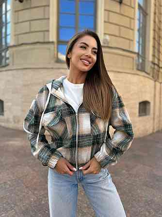 Жіноча кофта у клітинку на блискавці з капюшоном котон Одеса