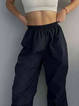 Женские повседневные оверсайз брюки из плащевки Темно-синий Одесса