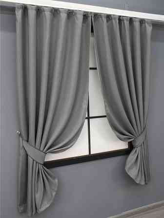 Комплект коротких штор VR-Textil Лен-блэкаут № 1797ш Серый 130х170см 2 шт (35-0380) Киев