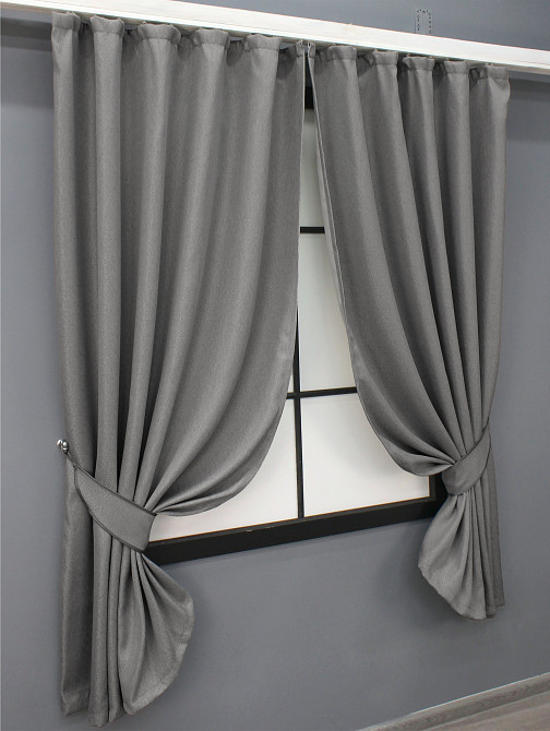 Комплект коротких штор VR-Textil Лен-блэкаут № 1797ш Серый 130х170см 2 шт (35-0380) Киев - изображение 2
