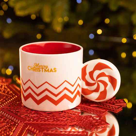 Yiwu Чашка порцелянова новорічна Merry Christmas 350 (мл) Біла з червоним Yiwu FM-CS-51WR Коломия