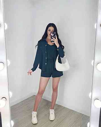 Жіночий легкий костюм-трійка: сорочка, майка та шорти креп жатка Пляшка, 42/44 Одеса