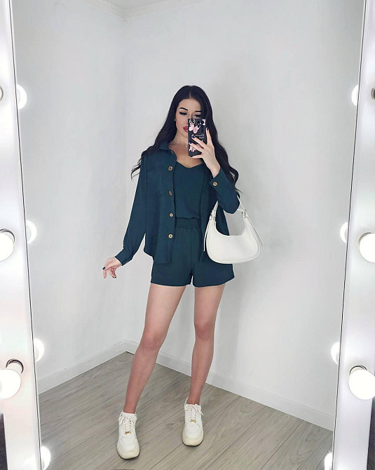 Жіночий легкий костюм-трійка: сорочка, майка та шорти креп жатка Пляшка, 42/44 Одеса - фото 3