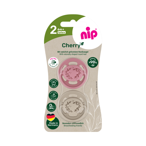 Пустушка латексна кругла для дітей від 6 місяців NIP Cherry арт. 38879-51 2 шт. кораловий/бежевий Кривий Ріг