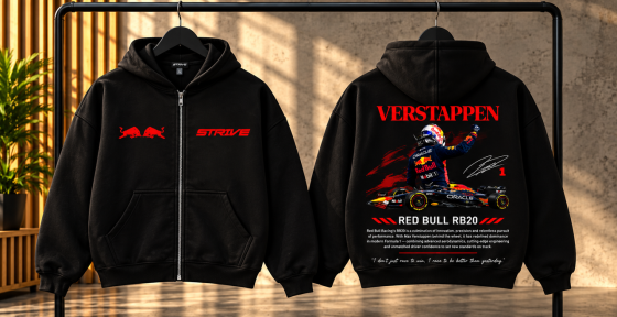 Чоловіче зіп-худі STRIVE Verstappen з принтом Red Bull RB20, чорне худі на блискавці, оверсайз Чернівці