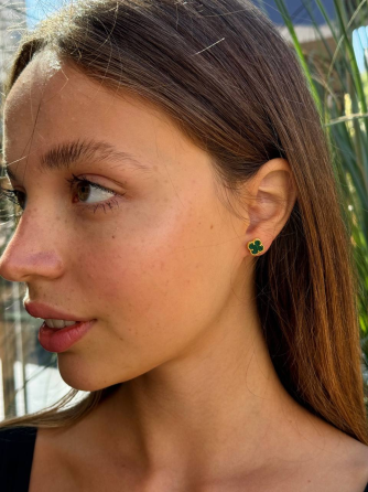 Van Cleef сережки міні/зелені/ лимонне золото/проба, гравіювання/вервер гвоздики 0.9 см Одеса