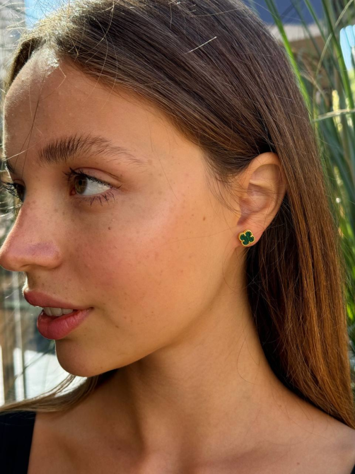 Van Cleef сережки міні/зелені/ лимонне золото/проба, гравіювання/вервер гвоздики 0.9 см Одеса - фото 1