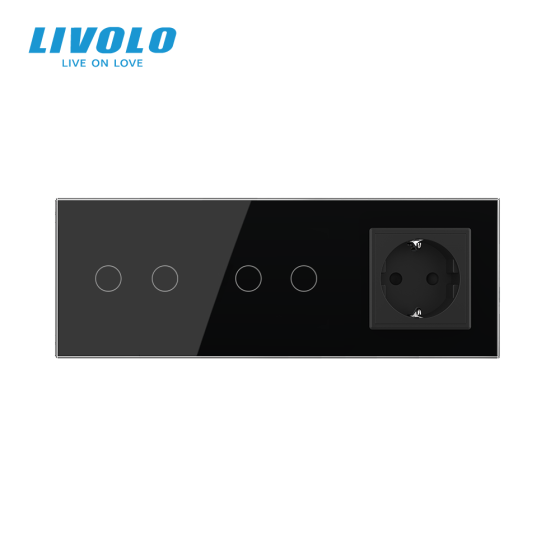 LIVOLO Сенсорний прохідний/перехресний вимикач 4 сенсора (2-2) 1 розетка LIVOLO чорний матове с Коломыя