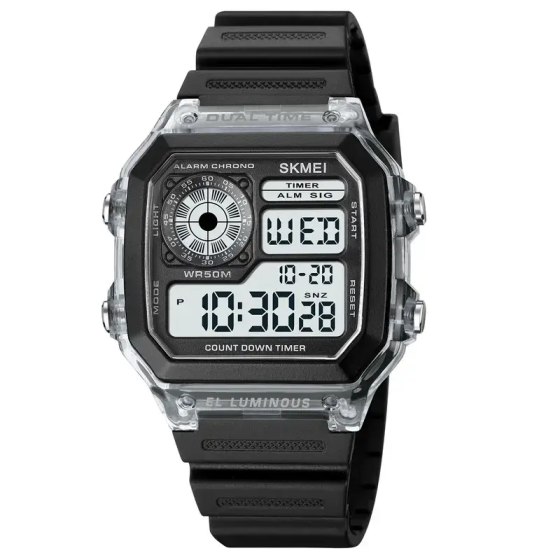 Мужские наручные спортивные часы Skmei 1998 (Черный с белым) Винница