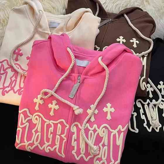 Женская стильная повседневная худи тринитка на флисе Малина Одесса