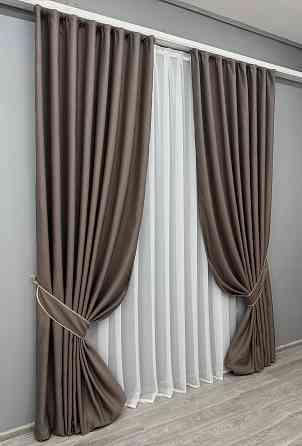 Комплект готовых штор VR-Textil Рогожка TERRA LUXE № 1855ш Коричневый 140х250 см 2 шт (39-915) Киев