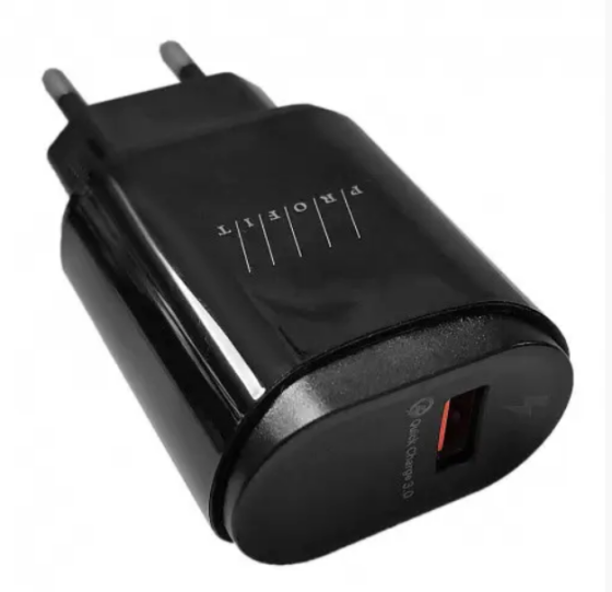 Зарядний пристрій мережевий USB + кабель Lightning 3,0A QC чорний Profit ES-D92 Житомир