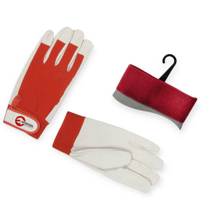 Рукавички 25см шкіра долоня + бавовняна тил., біло-червоні, манжет на липучці Мукачево - фото 1