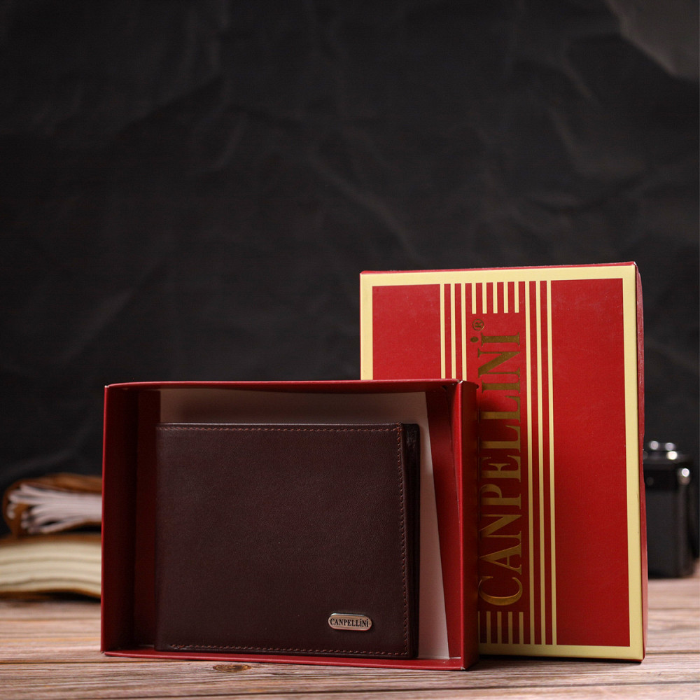 Оригинальное мужское портмоне из натуральной гладкой кожи CANPELLINI 21782 Темно коричневое Киев - изображение 8