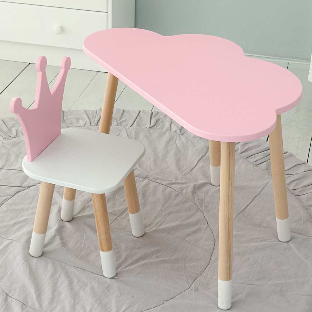 Стол тучка и стул детский корона розовый с белым сиденьем. Столик для уроков, игр, еды Киев - изображение 5