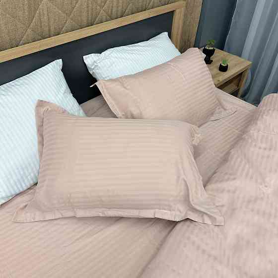 Комплект постельного белья Страйп-сатин Двуспальный 180х220 с простыней на резинке Таш (88-110) Киев