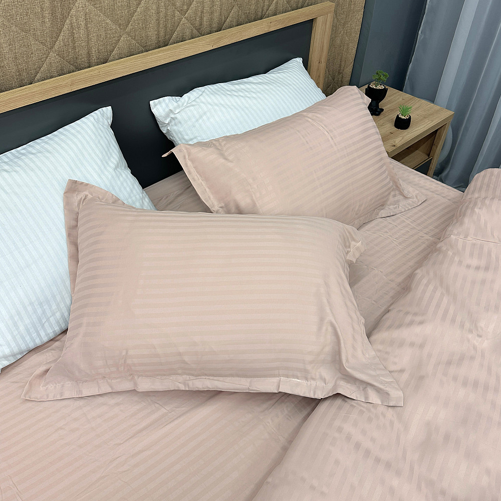 Комплект постельного белья Страйп-сатин Двуспальный 180х220 с простыней на резинке Таш (88-110) Киев - изображение 1