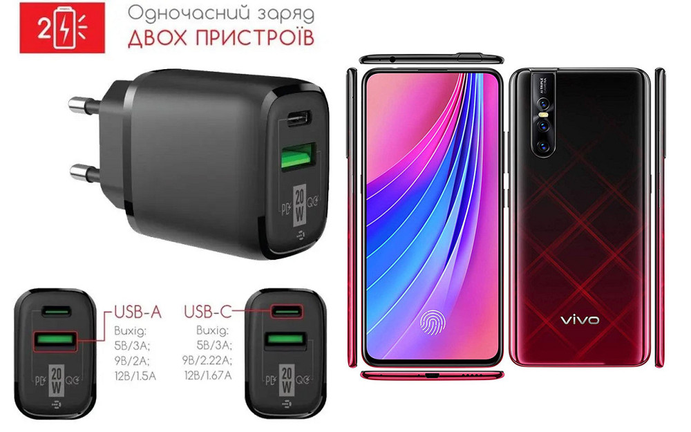 Сетевое зарядное устройство для VIVO V15, Vivo V15 Pro, 20W 3A, Quick Charge 3.0 Киев - изображение 1
