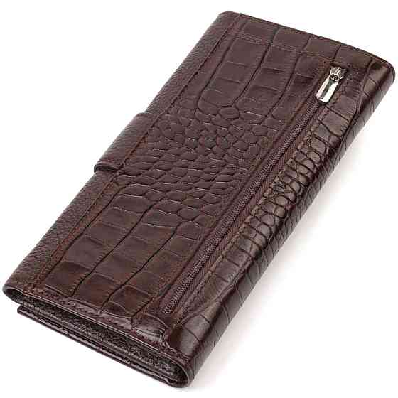 Містке вертикальне чоловіче портмоне з натуральної шкіри з тисненням під крокодила CANPELLINI 21837 Коричневе Київ