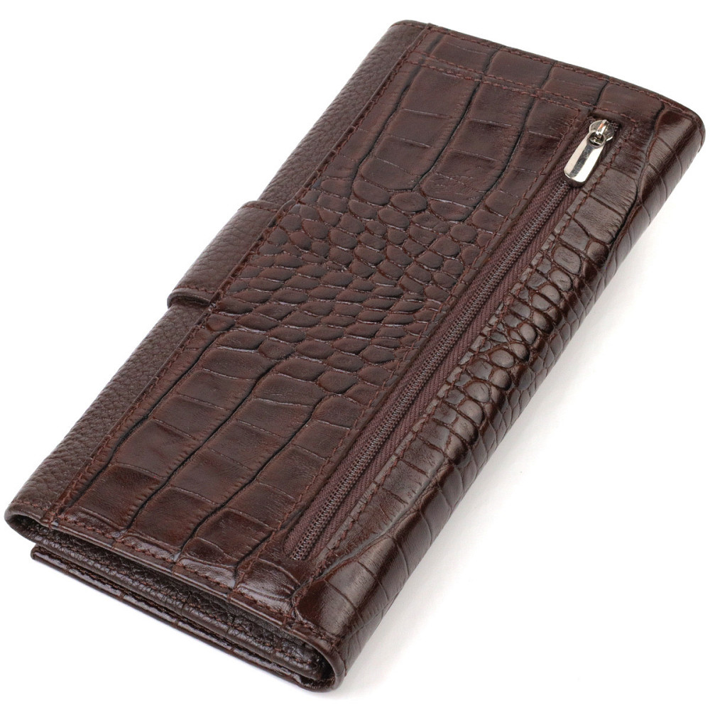 Містке вертикальне чоловіче портмоне з натуральної шкіри з тисненням під крокодила CANPELLINI 21837 Коричневе Київ - фото 2