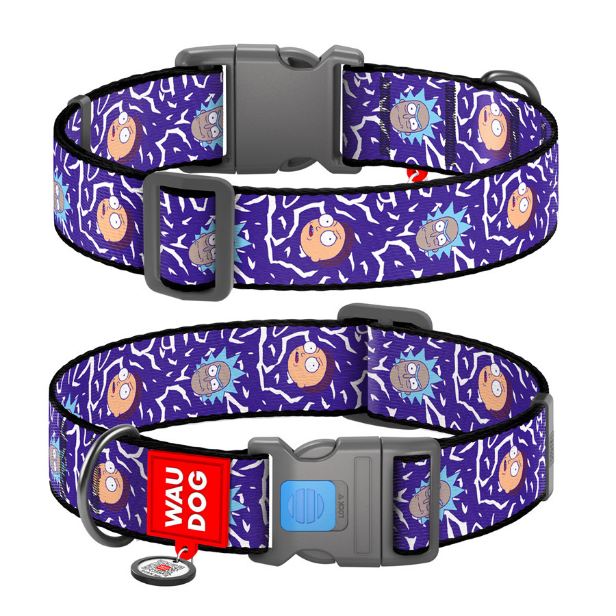 Нашийник для собак нейлоновий WAUDOG Nylon з QR-паспортом, малюнок "Рік і Морті 2", пластиковий фастекс, XXL, Ш Вінниця - фото 1