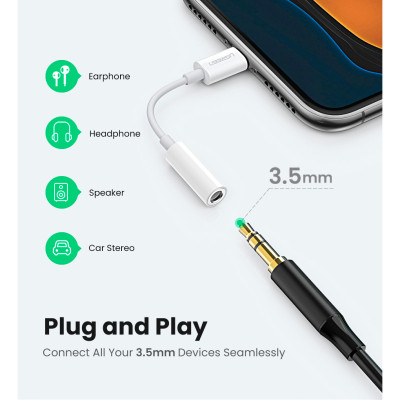 Перехідник Lightning to 3.5 mm 0.1m Headphone Jack Adapter Model US212 white Ugreen (30759) Вінниця - фото 8