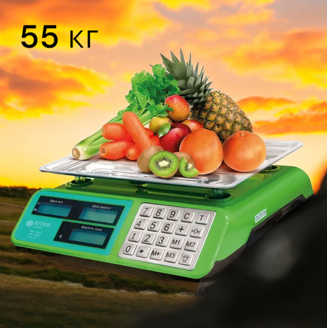 Торговые электронные весы с металлическими кнопками BITEK BT-982S 55 кг 220В Одесса - изображение 1
