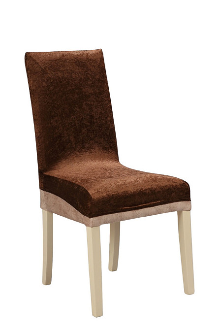 Универсальный натяжной чехол накидка на стул со спинкой велюр коричневый Royan Турция 0014 Белая Церковь - изображение 1