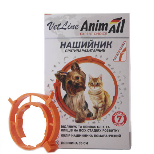 Нашийник протипаразитарний AnimAll VetLine для котів і собак, помаранчевий, 35 см Київ - фото 1