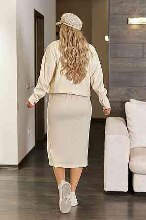 Женский стильный костюм двойка: жакет и юбка микровельвет Молочный, 52 Одесса
