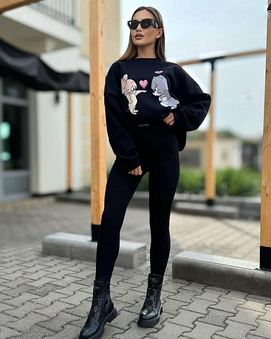 Жіночий трендовий зимоий костюм  худі трьохнитка на флісі лосіни рубчик з начісом Одеса - фото 1