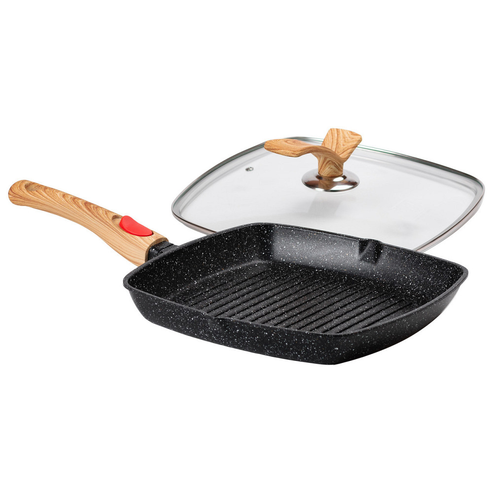 Сковорода-гриль 28 см з кришкою, квадратна, чорна Київ - фото 4