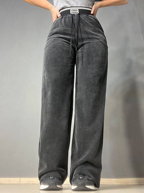 Брюки жіночі Yimeite 512 палаццо широкі трикотажні варені тай дай талія на резинці чорні, чорний, З2 Київ - фото 17