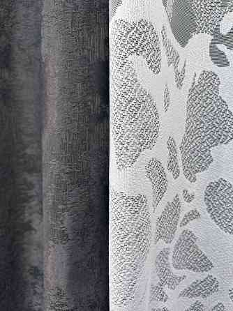 Комплект штор VR-Textil Жакард Мармур 200х270 2шт і Тюль 600х270 1211ш-1529т Графітовий з білим 71-184/7 Київ