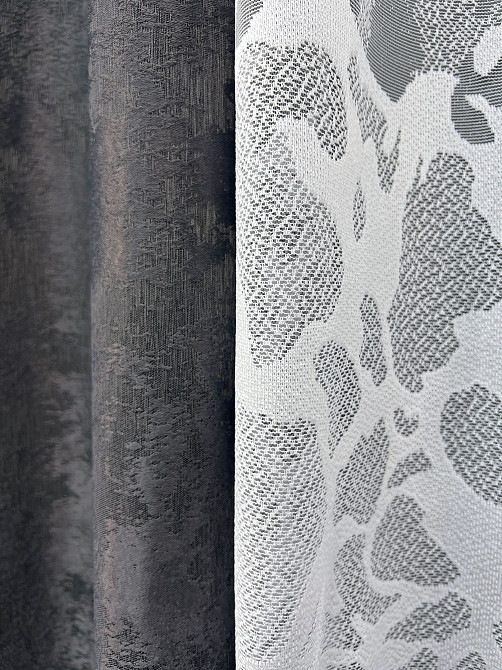 Комплект штор VR-Textil Жакард Мармур 200х270 2шт і Тюль 600х270 1211ш-1529т Графітовий з білим 71-184/7 Київ - фото 5