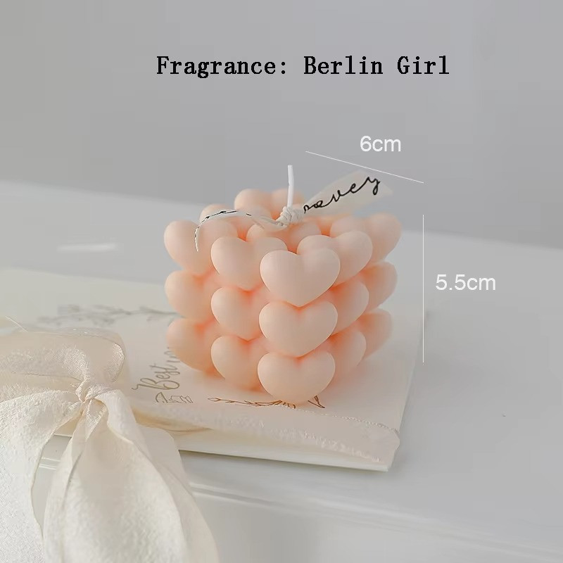 Свічка ароматична "Кубик сердець" ручної роботи у рожевому кольорі Кам'янець-Подільський - фото 3